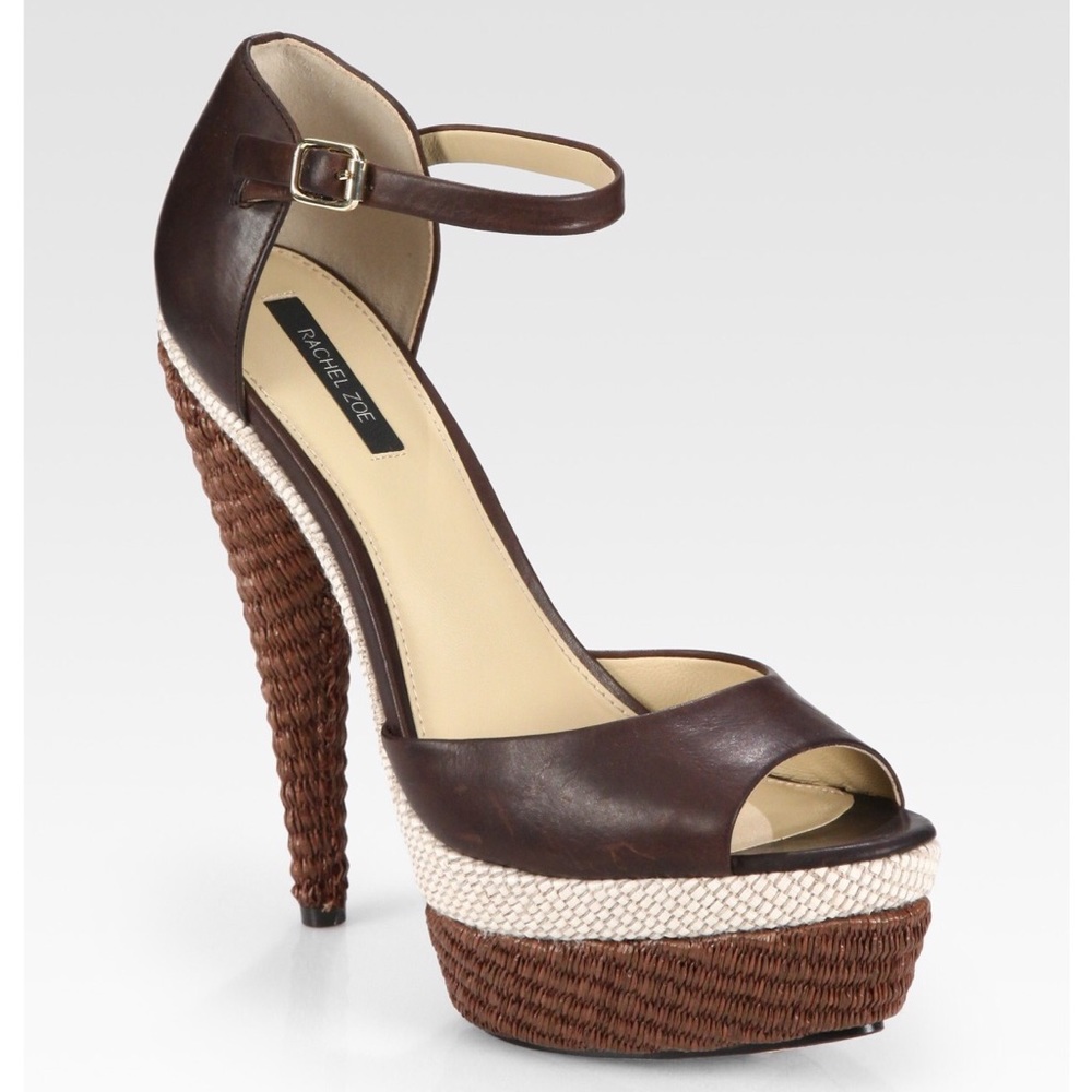 Rachel Zoe Bardot Brown Raffia Platform Sandals